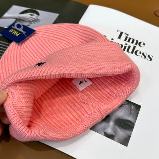 Ralph Lauren Hat Blush Pink Black Pony Ribbed Cuff Beanie
