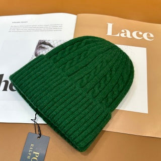 Ralph Lauren Hat Green Contrast Pony Ribbed Cuff Beanie
