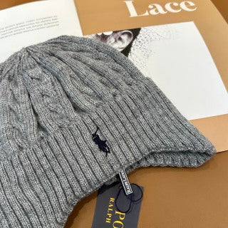 Ralph Lauren Hat Ash Gray Dark Pony Ribbed Knit Beanie