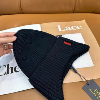 Ralph Lauren Hat Midnight Navy Red Pony Ribbed Knit Beanie