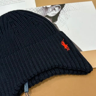 Ralph Lauren Hat Midnight Navy Red Pony Ribbed Knit Beanie