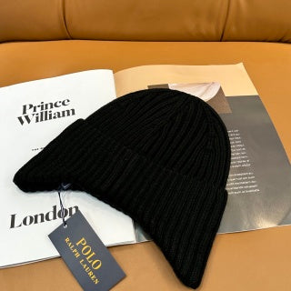 Ralph Lauren Hat Black Red Pony Deep Rib Knit Beanie