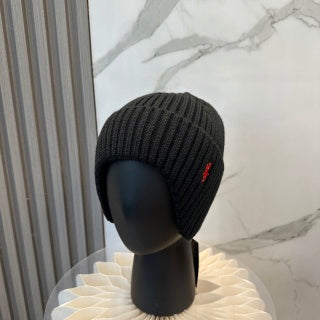 Ralph Lauren Hat Black Red Pony Deep Rib Knit Beanie