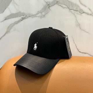 Ralph Lauren Hat Black Embroidered Pony Baseball Cap