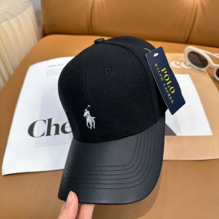 Ralph Lauren Hat Black Embroidered Pony Baseball Cap
