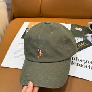 Ralph Lauren Hat Olive Green Baseball Cap with Small Polo Bear Embroidery