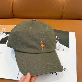 Ralph Lauren Hat Olive Green Baseball Cap with Small Polo Bear Embroidery