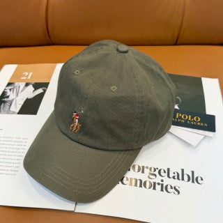 Ralph Lauren Hat Olive Green Baseball Cap with Small Polo Bear Embroidery