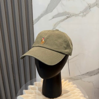 Ralph Lauren Hat Olive Green Baseball Cap with Small Polo Bear Embroidery