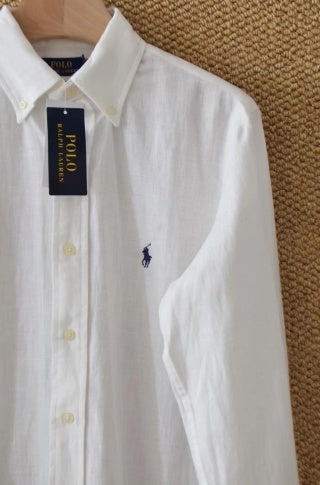Ralph Lauren Shirt Classic Linen Button Down Long Sleeve Shirt