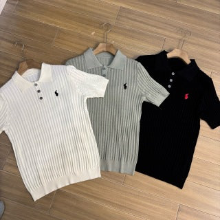 Ralph Lauren Polo Shirt Ribbed Knit Short Sleeve Polo