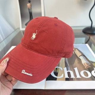 Ralph Lauren Hat Washed Red Pony Script-Brim Baseball Cap