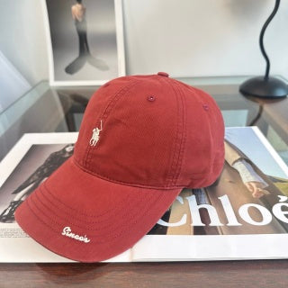 Ralph Lauren Hat Washed Red Pony Script-Brim Baseball Cap
