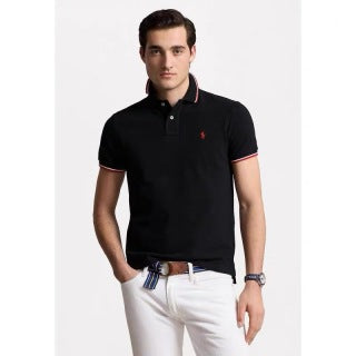 Ralph Lauren Tipped Collar Cotton Mesh Polo Shirt